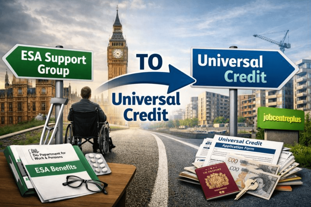 moving from esa support group to universal credit