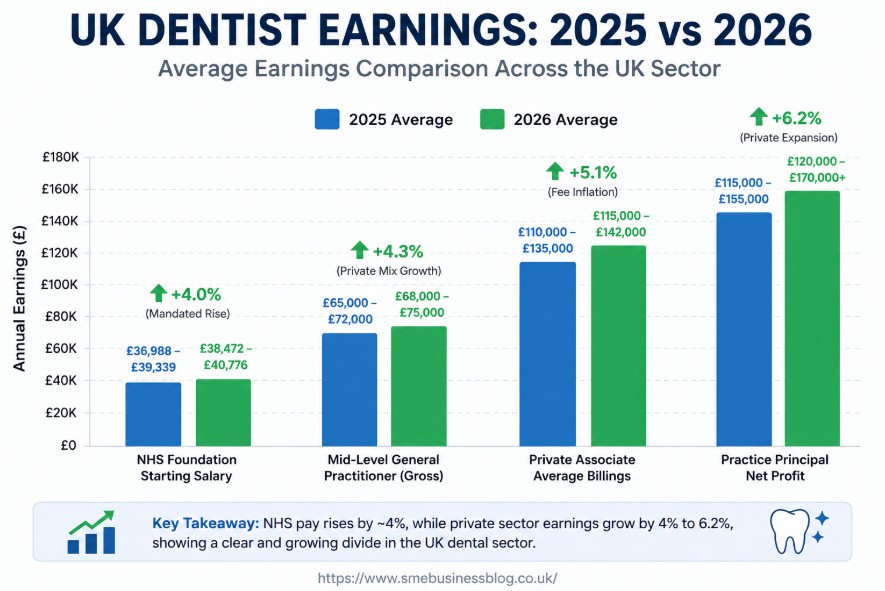 How do dentist earnings in 2025 and 2026 compare