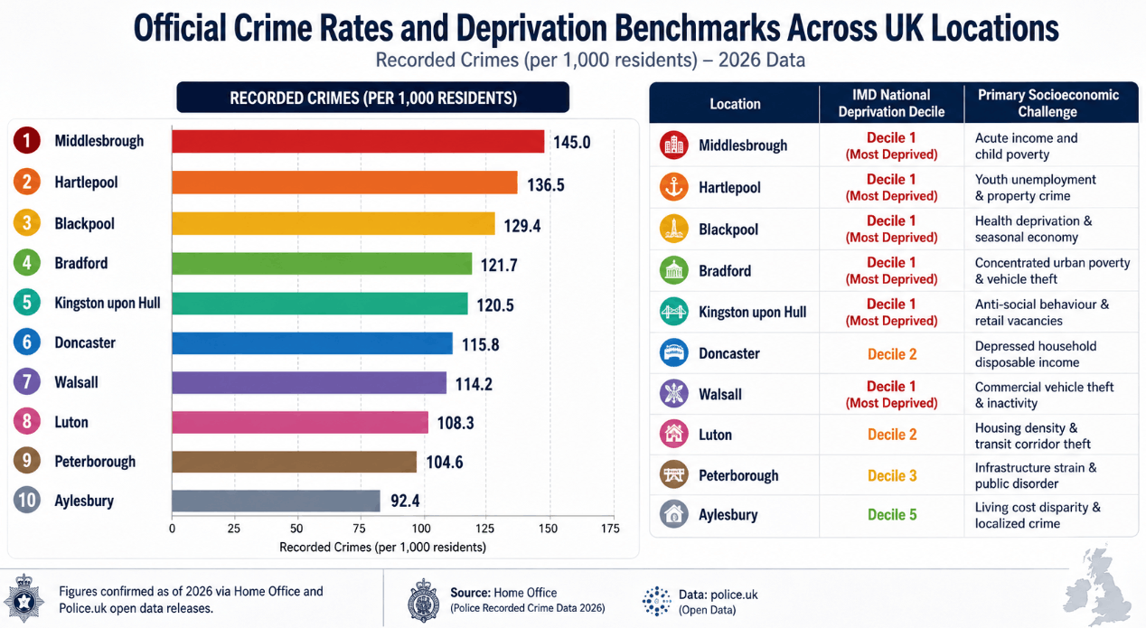 Official Crime Rates and Deprivation Benchmarks Across UK Locations