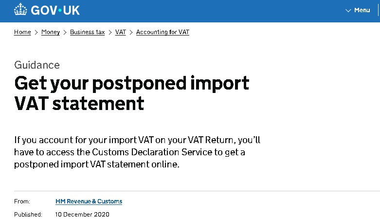 Where Do You Find Your Postponed VAT Statement